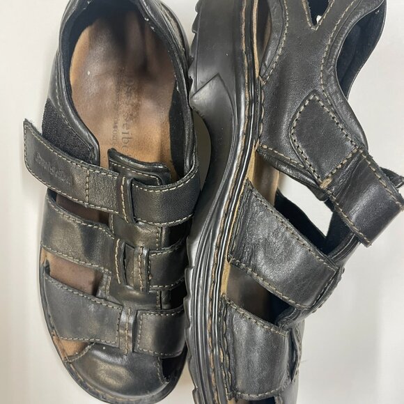 Josef Seibel Jeremy Black Leather Fisherman Sandals Men's US Size 9 / EU Size 43 - Picture 5 of 6